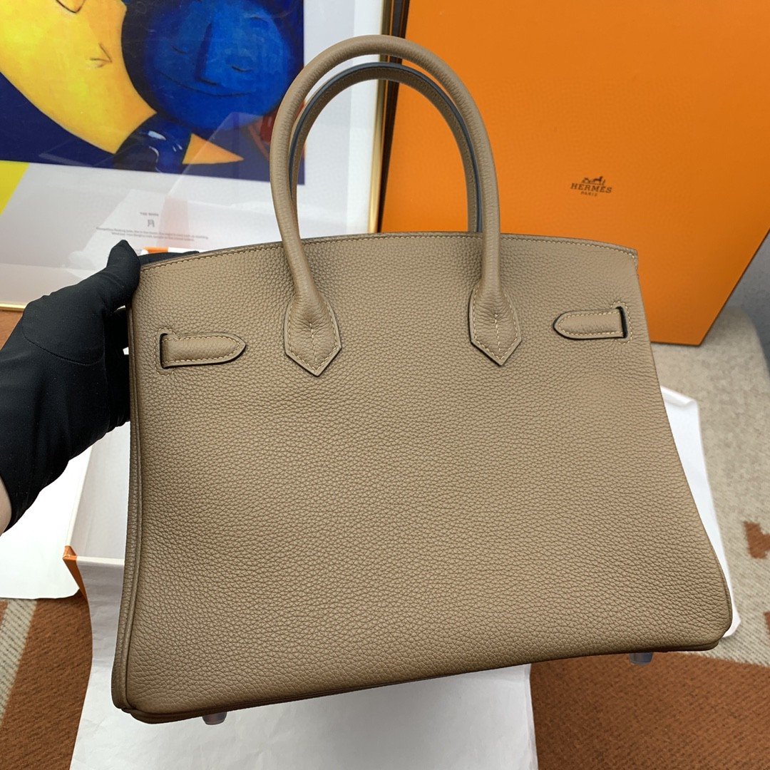 HM Birkin 30 Togo Etoupe Bag Silver Hardware For Women, Womenâ€™s Handbags 11.8in/30cm