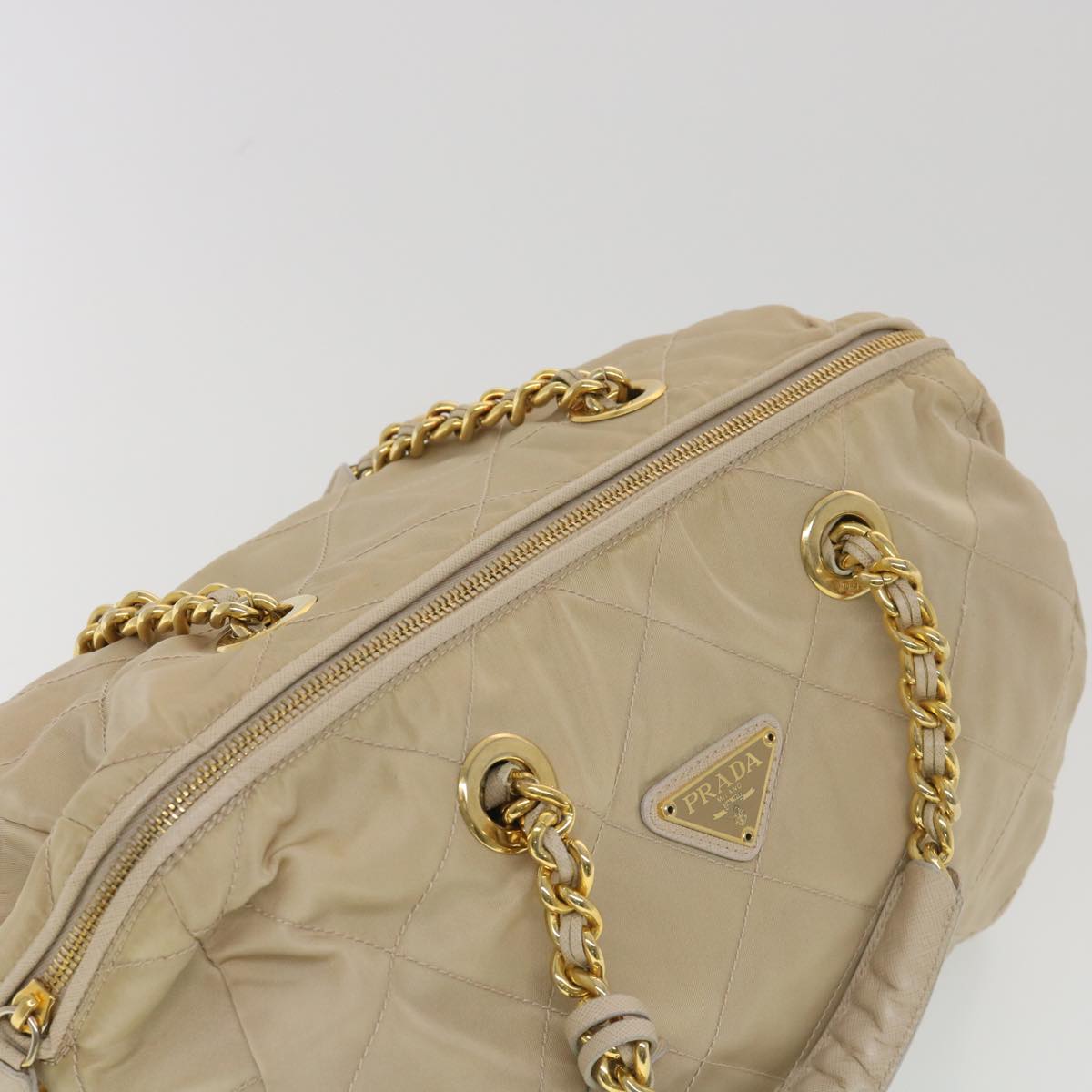 PRADA Chain Hand Bag Nylon Beige  39063