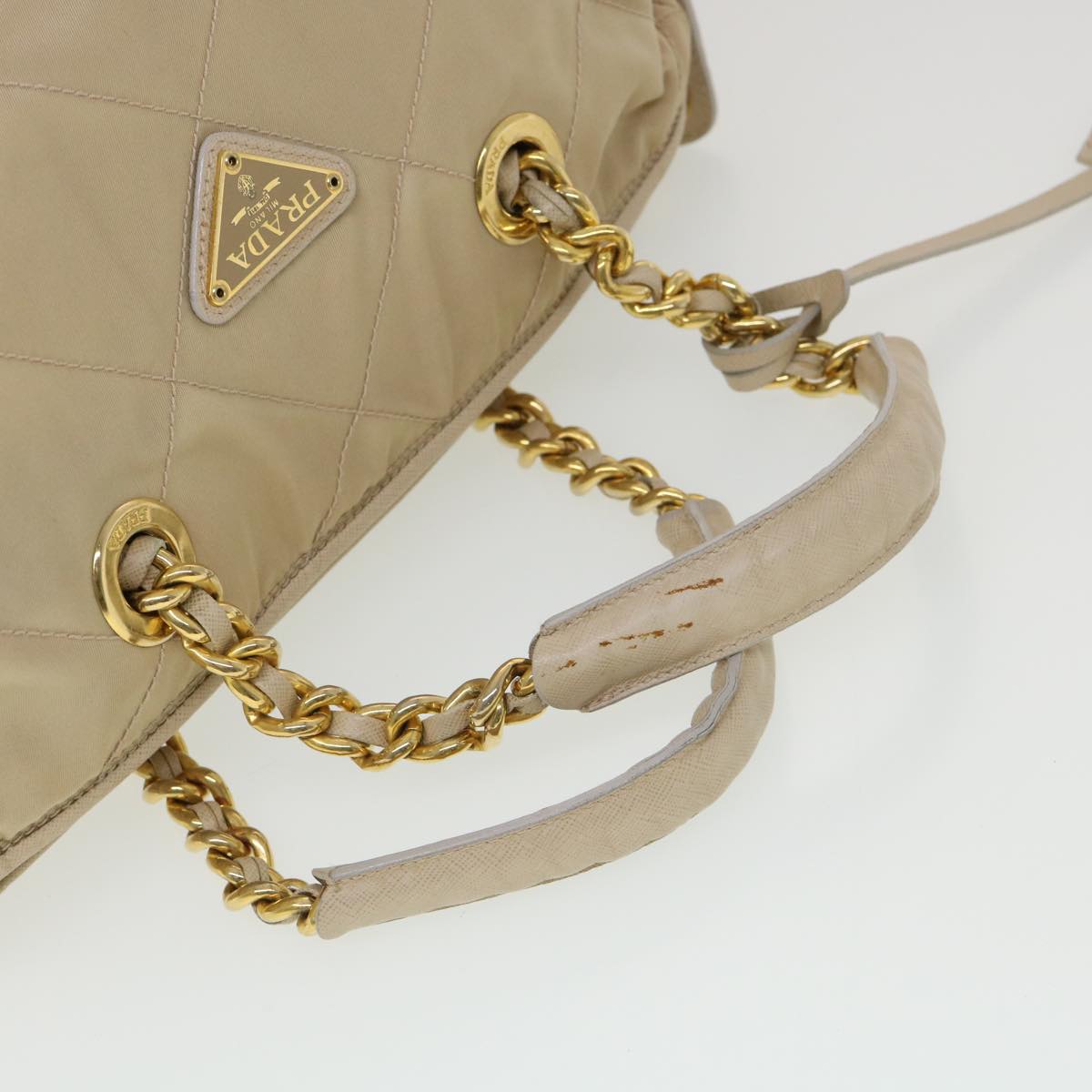 PRADA Chain Hand Bag Nylon Beige  39063