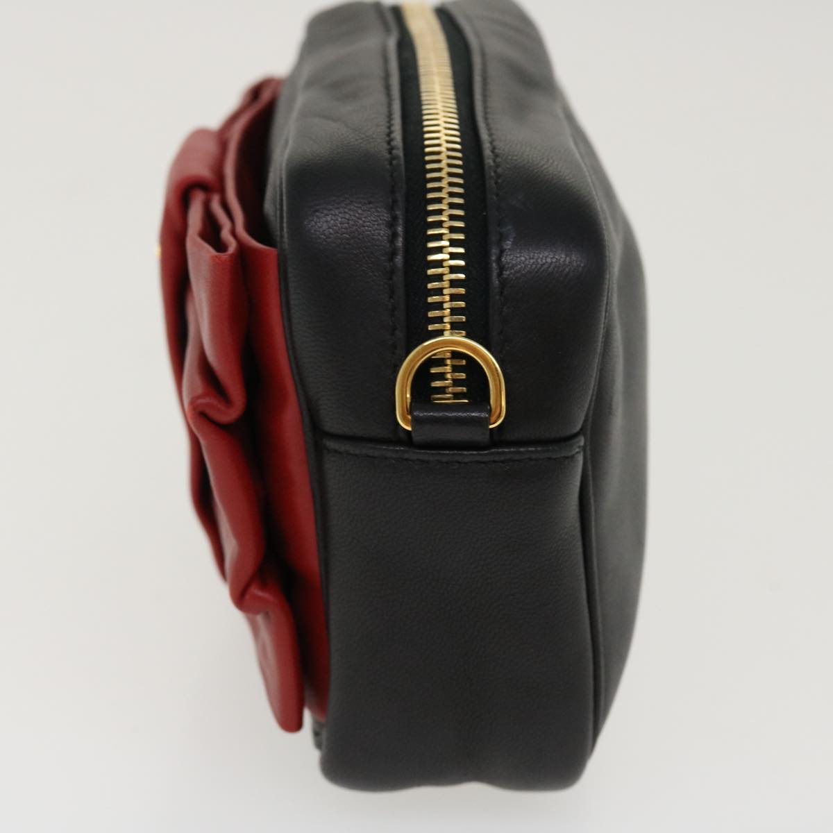 PRADA Ribbon Shoulder Bag Leather Red Black  39645A