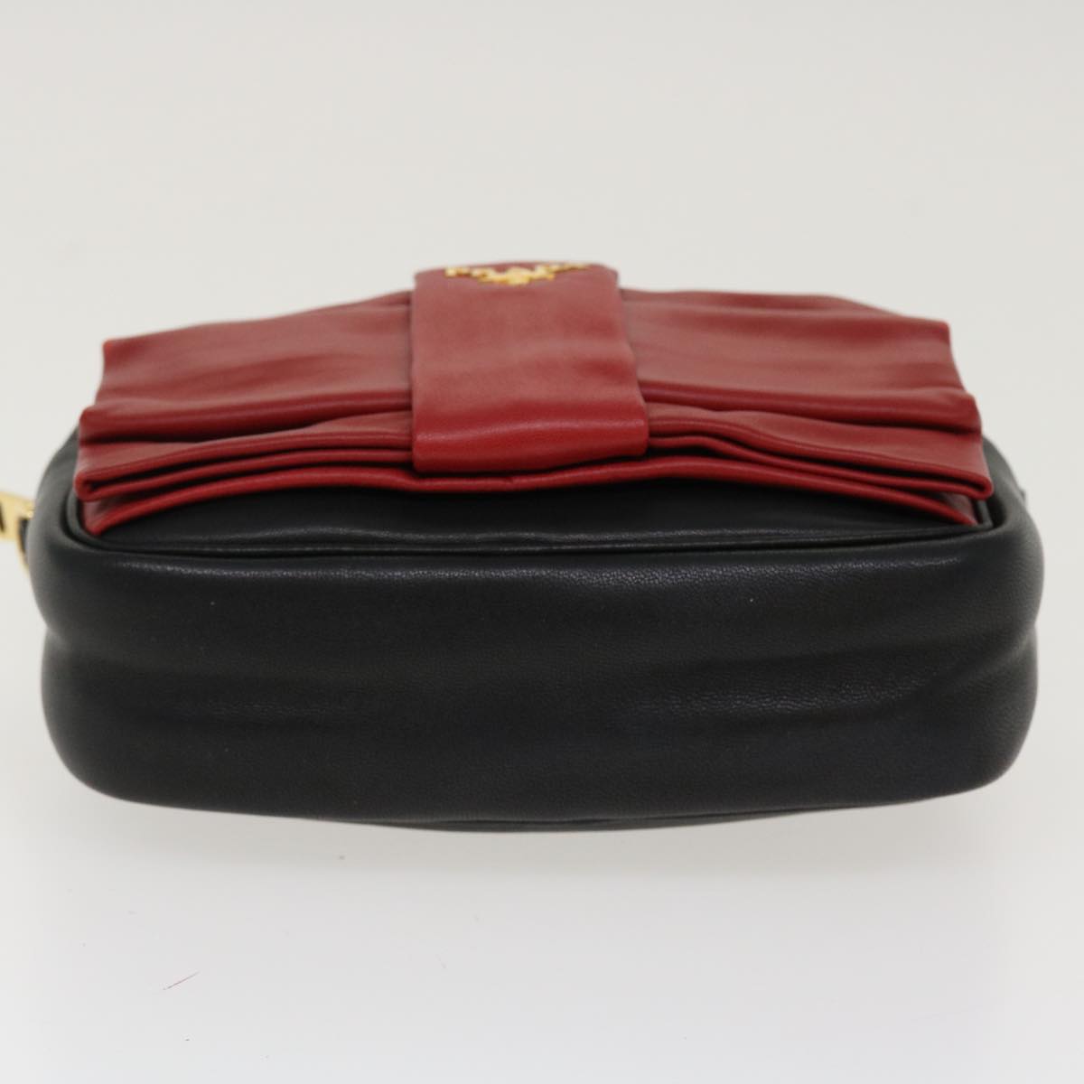 PRADA Ribbon Shoulder Bag Leather Red Black  39645A