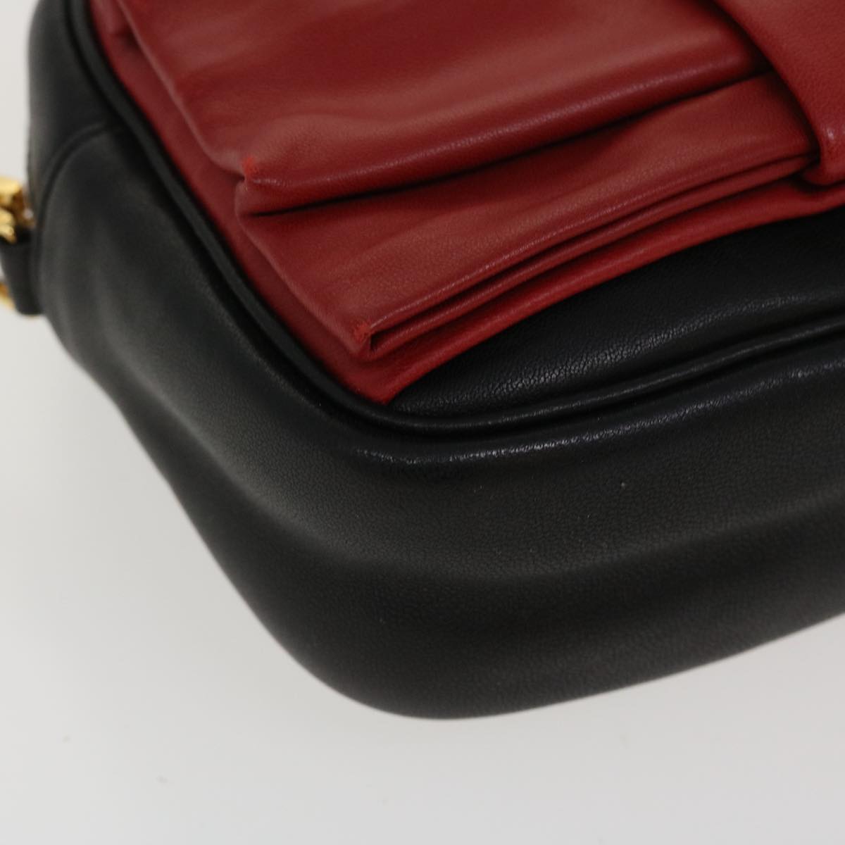 PRADA Ribbon Shoulder Bag Leather Red Black  39645A