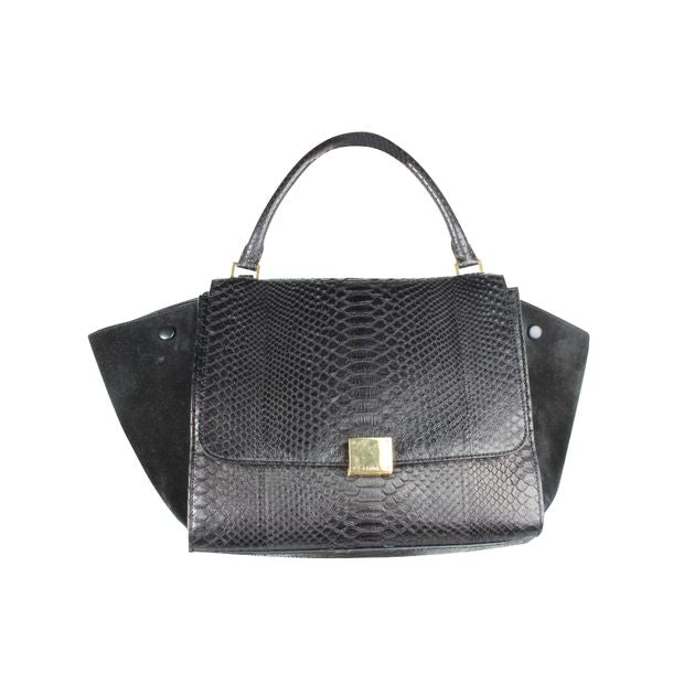 Celine Black Python Trapeze Medium Tote