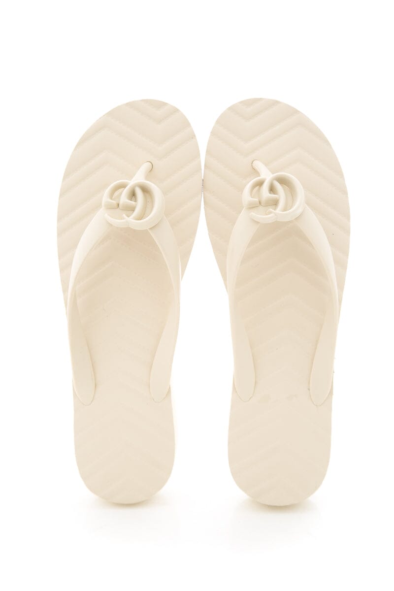 Gucci Ivory Rubber Logo Flip Flop Sandals SZ 40