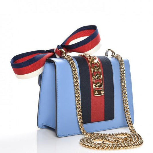 Gucci SyLouis Vuittonie Leather Mini Chain Bag Light Blue