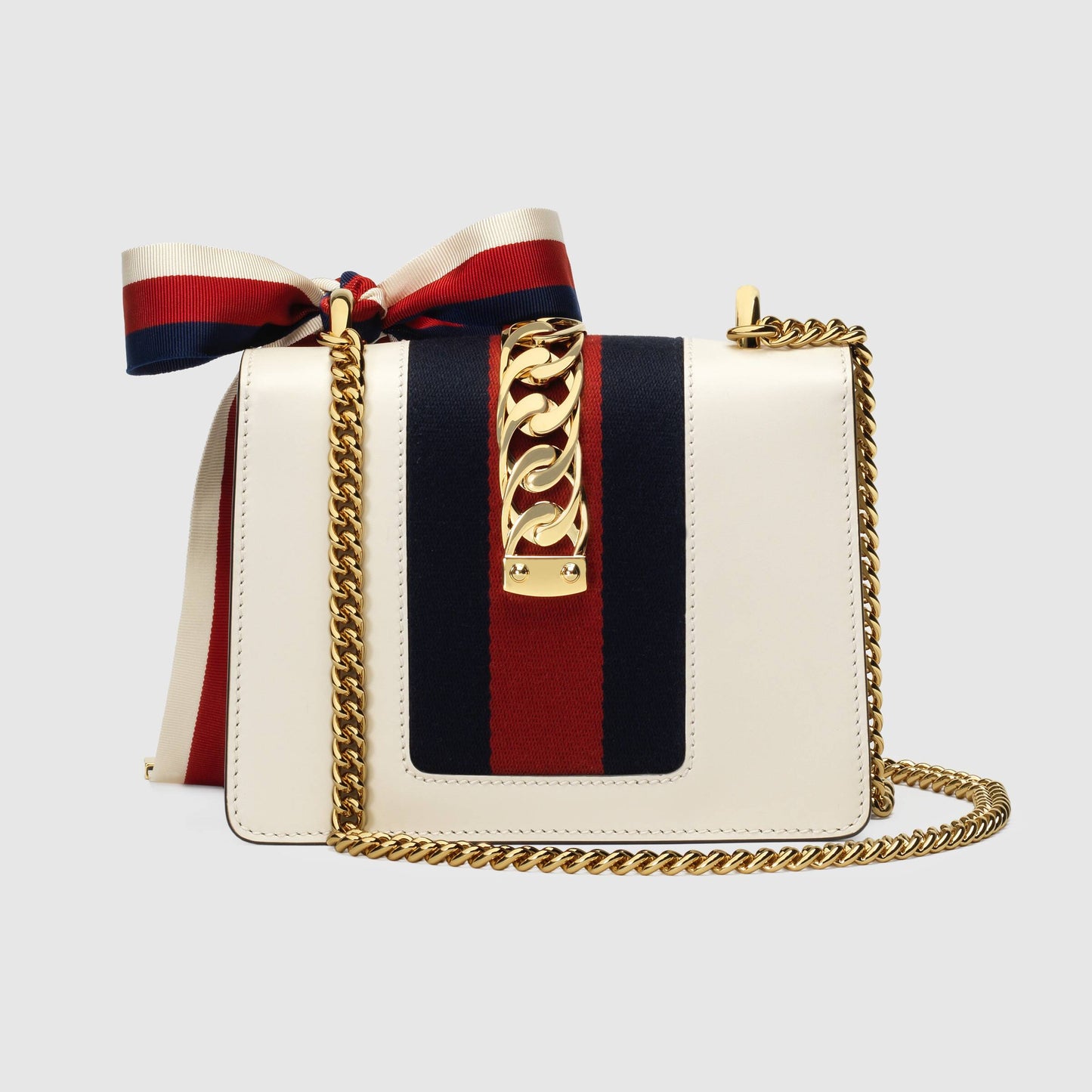 Gucci SyLouis Vuittonie Leather Mini Chain Bag White