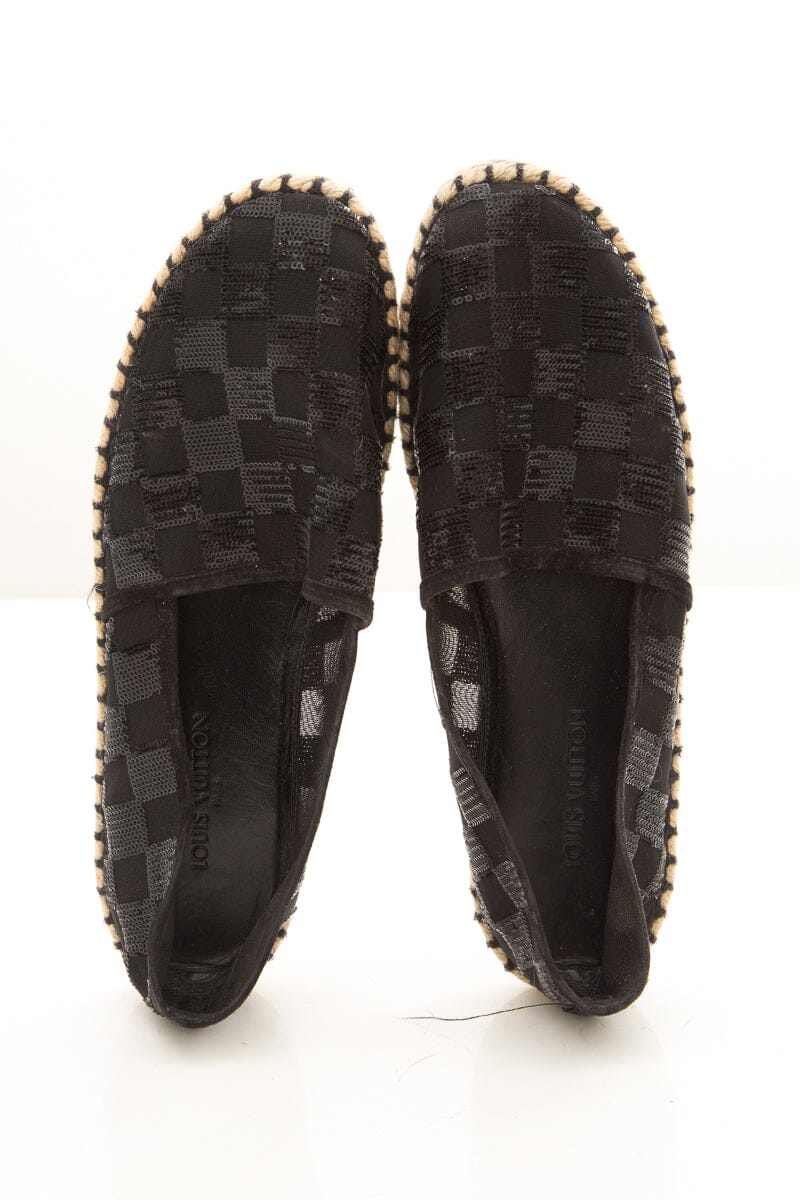 Louis Vuitton Black Glitter Checkerboard Espadrille SZ 38