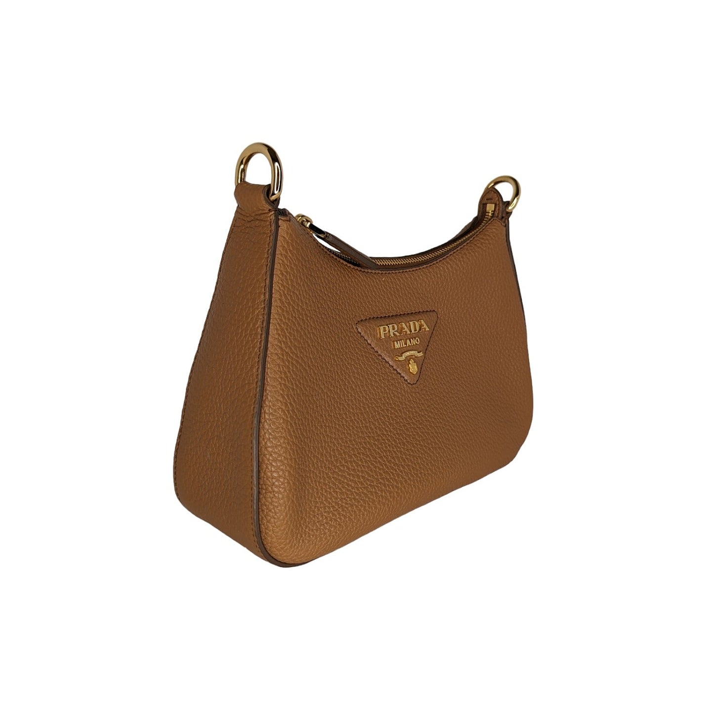 Prada Caramel Calfskin Logo Strap Shoulder Bag 1BH193