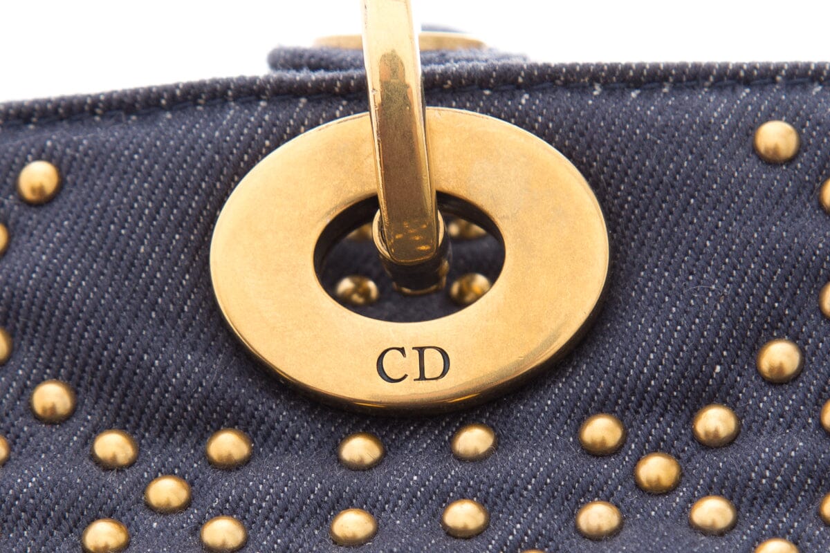 Dior Denim & Gold Stud Lady Dior Handbag