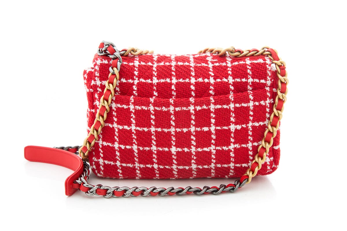 Chanel Tweed Quilted Flap  Red & White Handbag