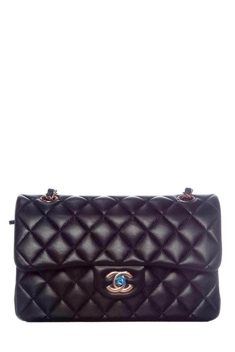 Chanel Black Lambskin Small Classic Flap RGHW  Handbag