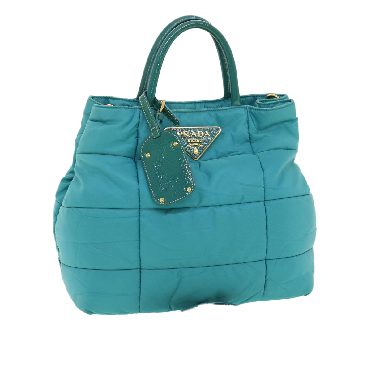 PRADA Quilted Hand Bag Nylon 2way Turquoise Blue  40351