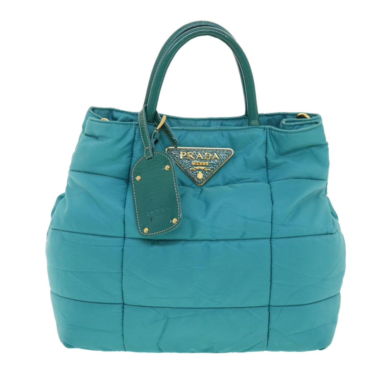 PRADA Quilted Hand Bag Nylon 2way Turquoise Blue  40351