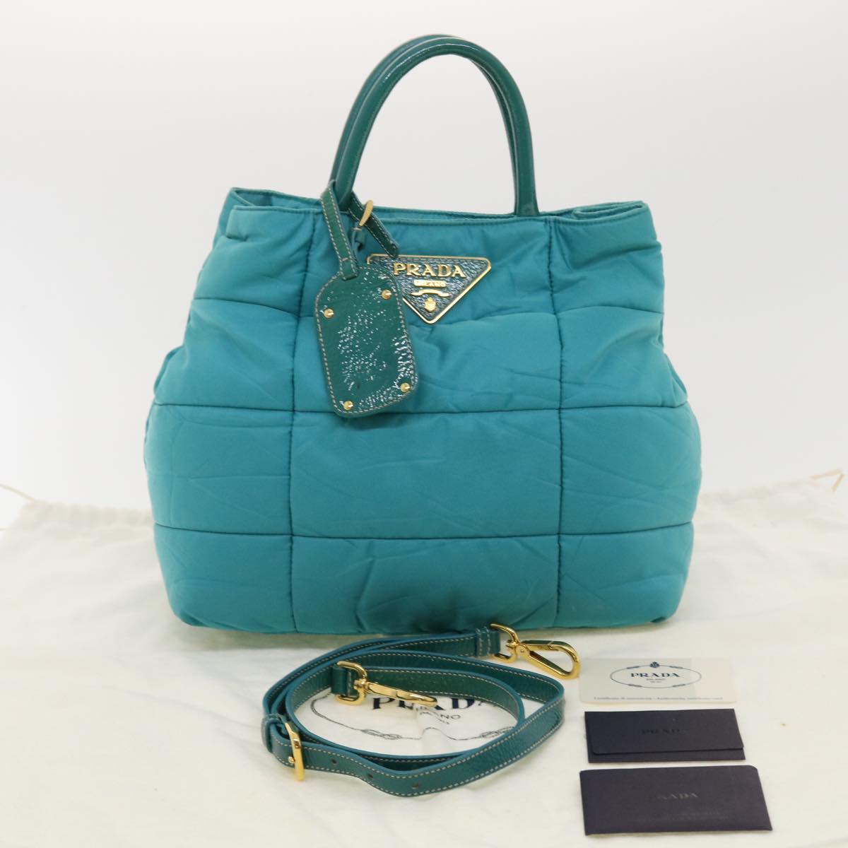 PRADA Quilted Hand Bag Nylon 2way Turquoise Blue  40351