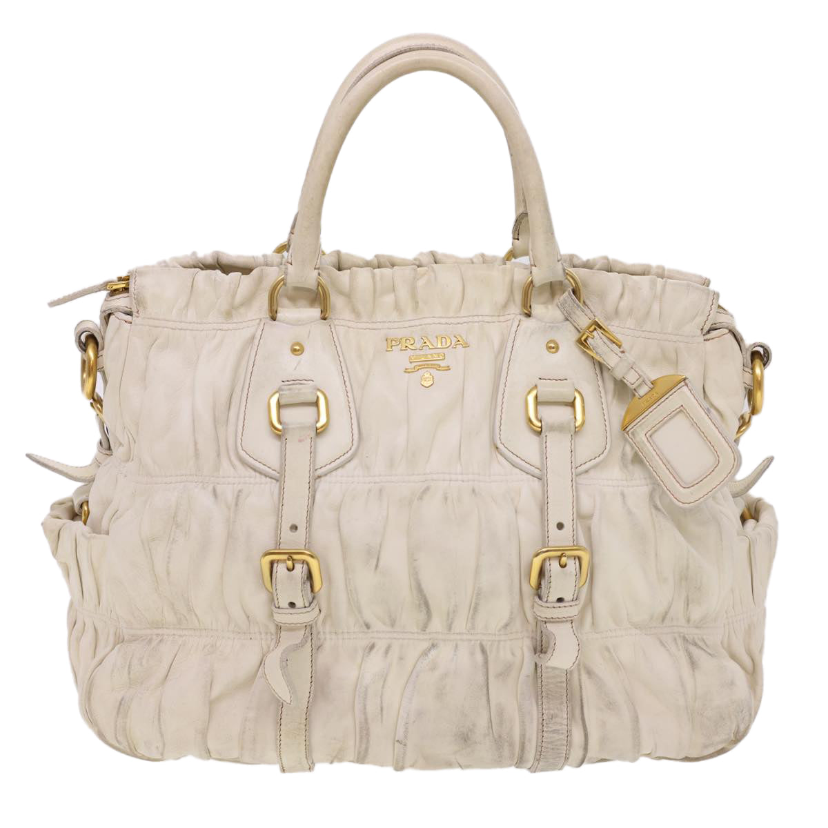 PRADA Hand Bag Leather 2way White  40372