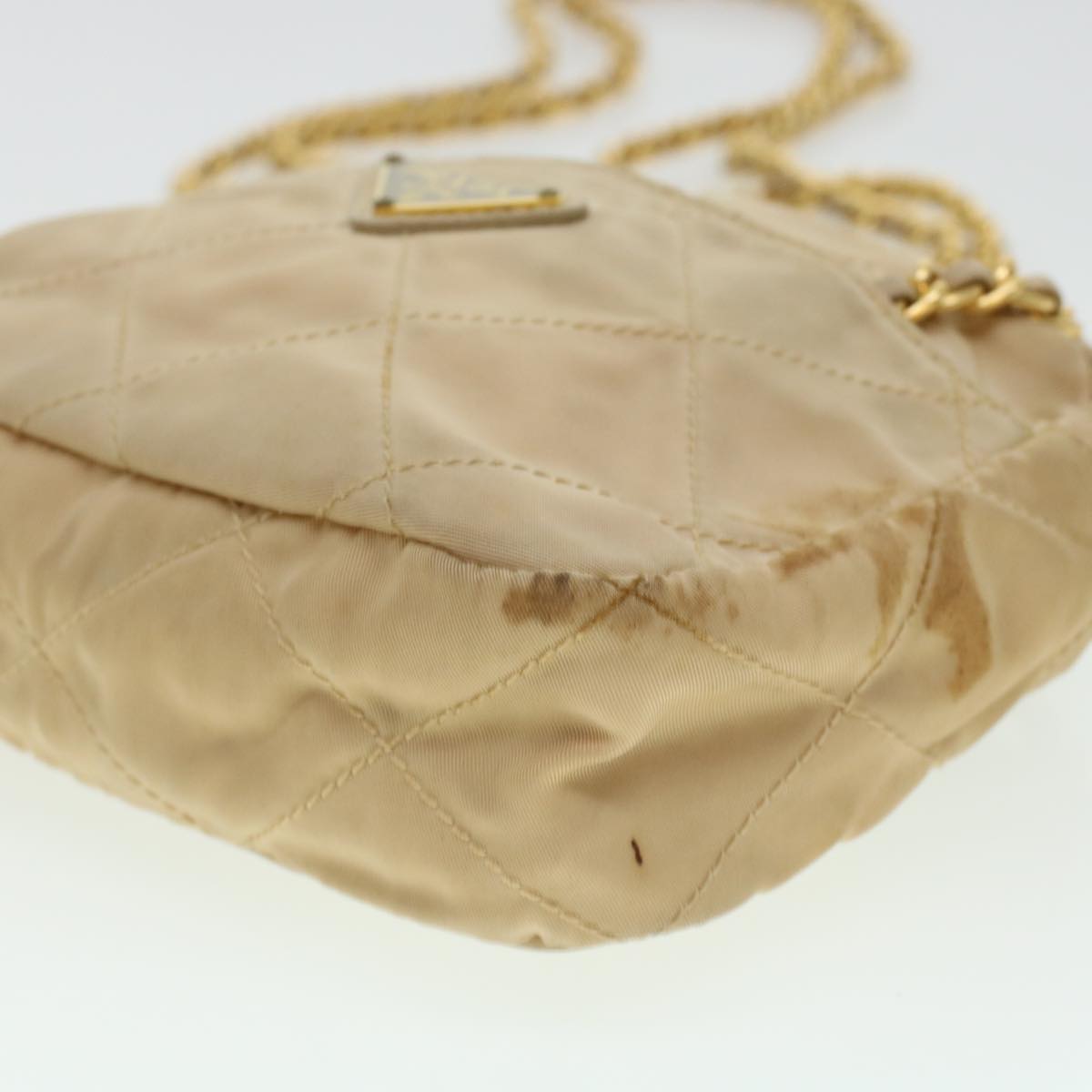 PRADA Quilted Chain Shoulder Bag Nylon Beige  41312