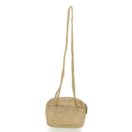 PRADA Quilted Chain Shoulder Bag Nylon Beige  41312