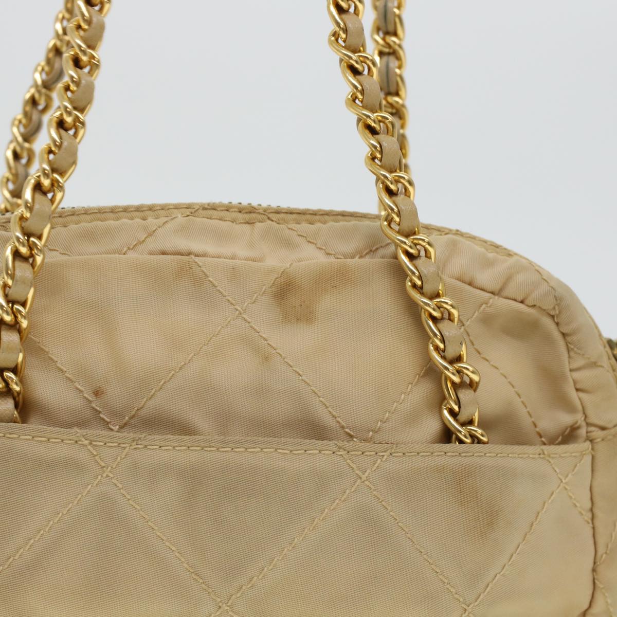 PRADA Quilted Chain Shoulder Bag Nylon Beige  41312