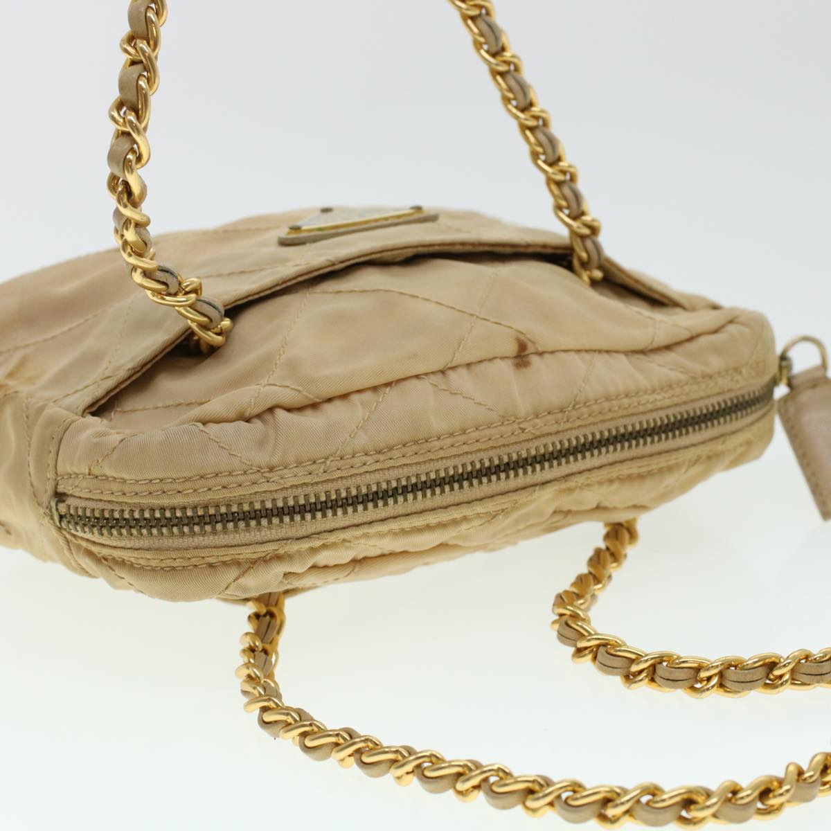 PRADA Quilted Chain Shoulder Bag Nylon Beige  41312