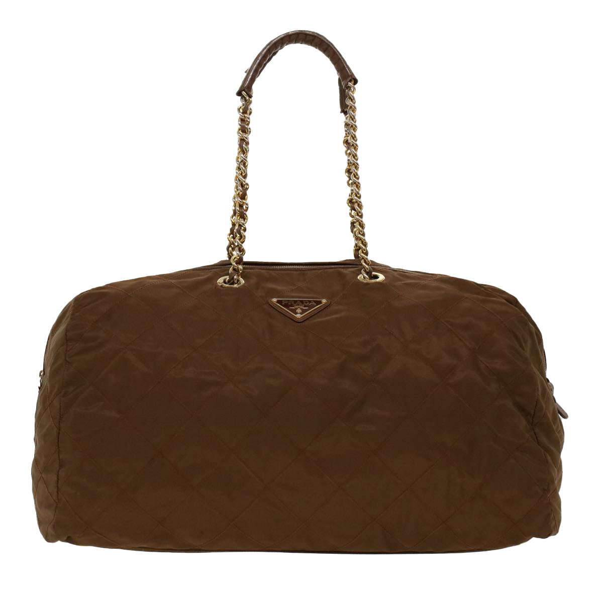 PRADA Quilted Chain Boston Bag Nylon Brown  41328