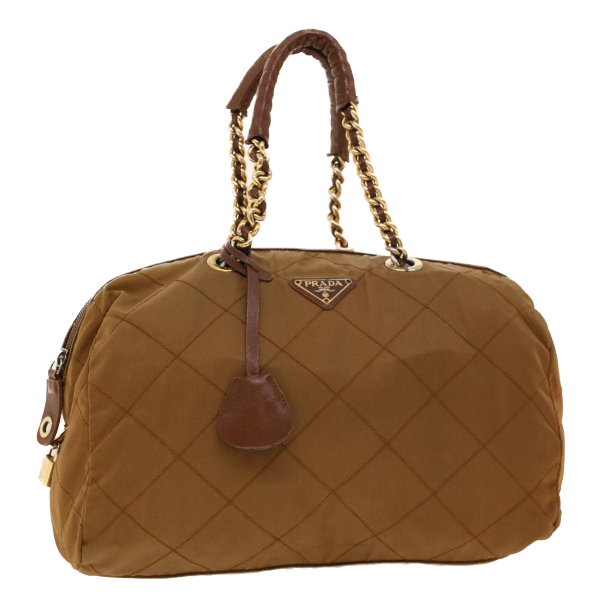 PRADA Chain Boston Bag Nylon Brown  41950