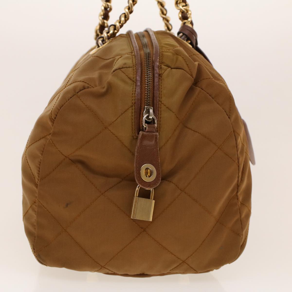 PRADA Chain Boston Bag Nylon Brown  41950