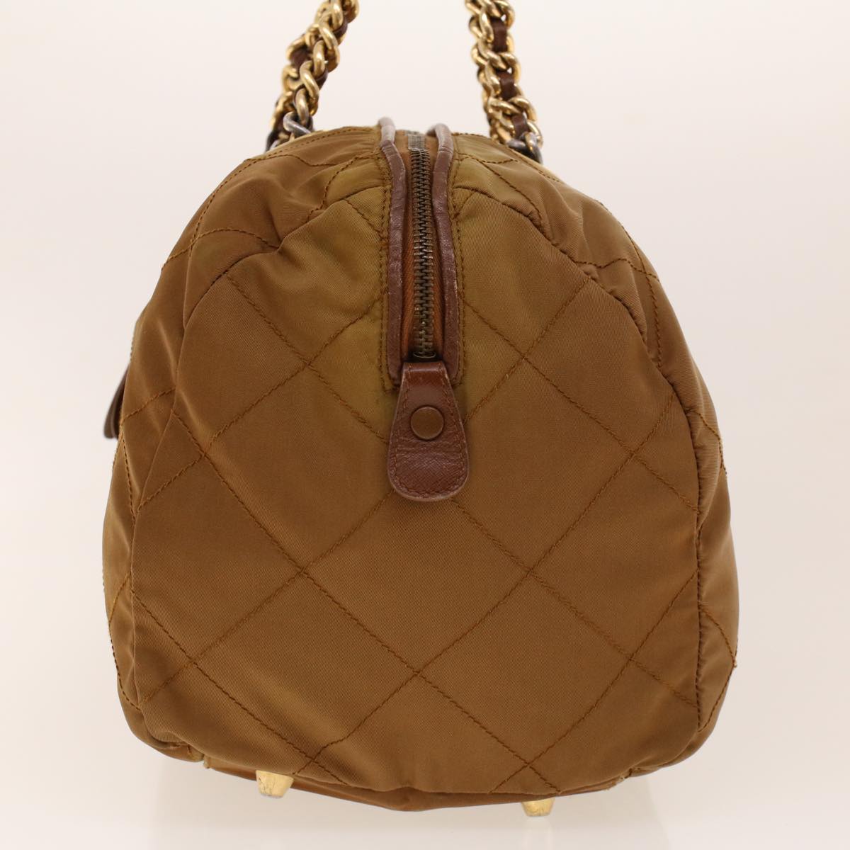 PRADA Chain Boston Bag Nylon Brown  41950