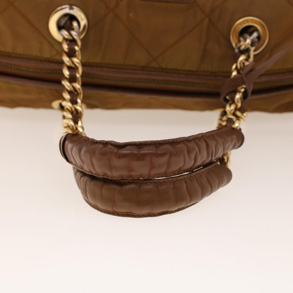 PRADA Chain Boston Bag Nylon Brown  41950