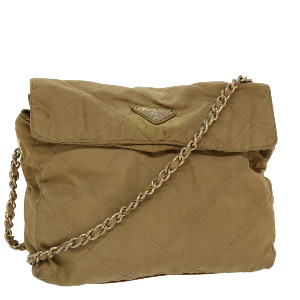 PRADA Chain Shoulder Bag Nylon Khaki  42097