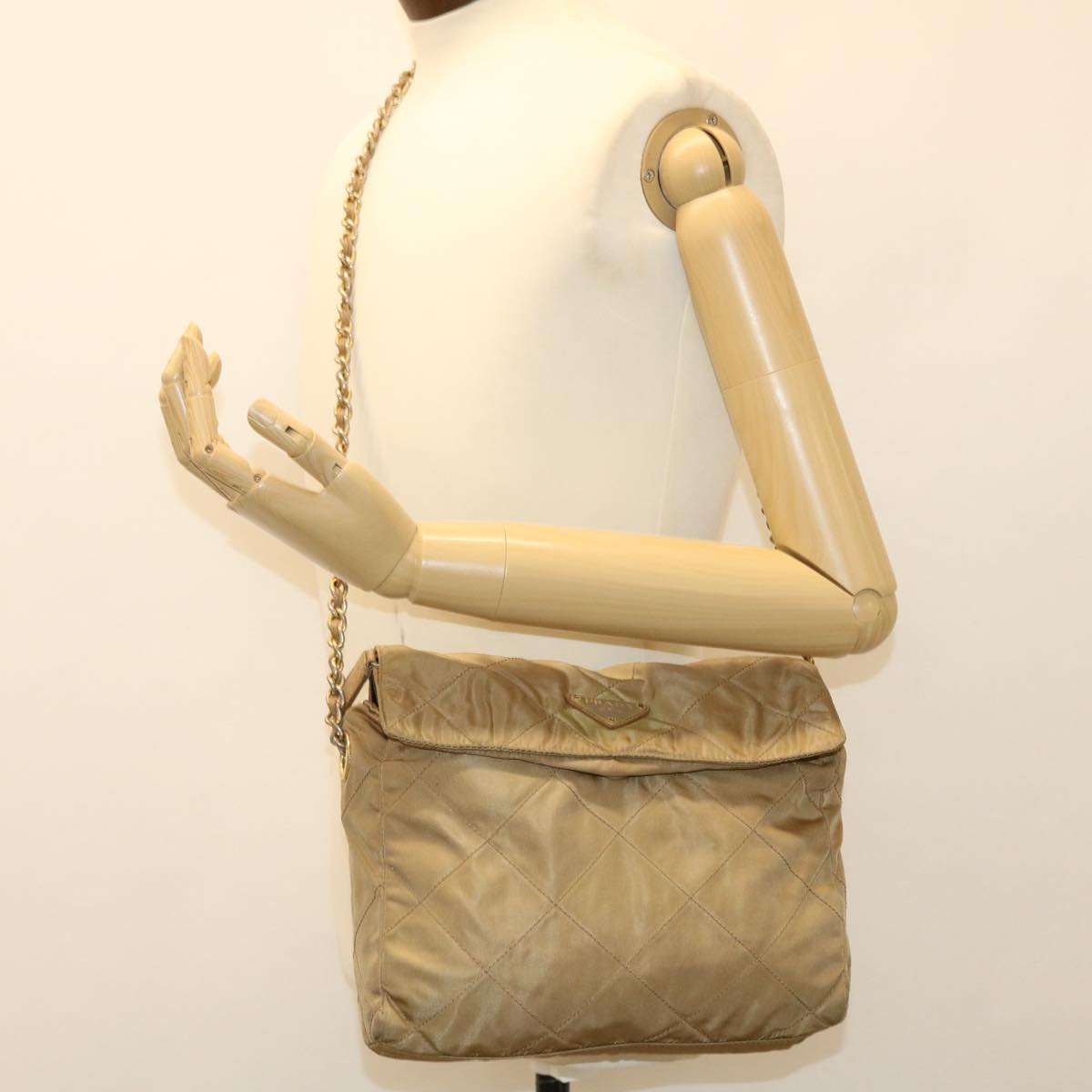 PRADA Chain Shoulder Bag Nylon Khaki  42097