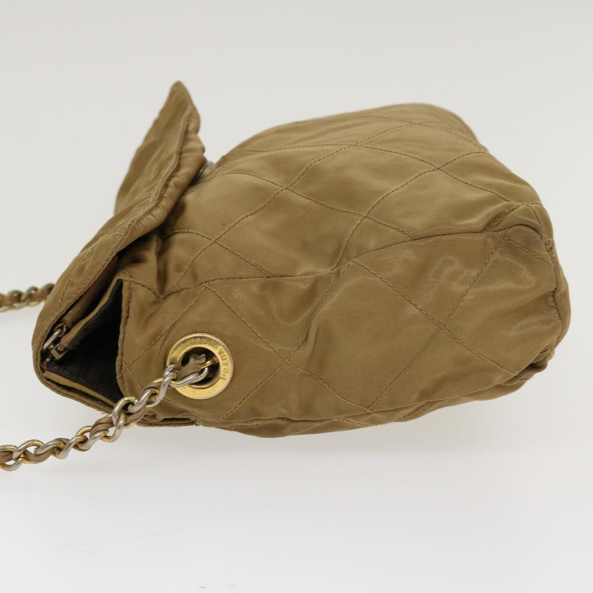 PRADA Chain Shoulder Bag Nylon Khaki  42097