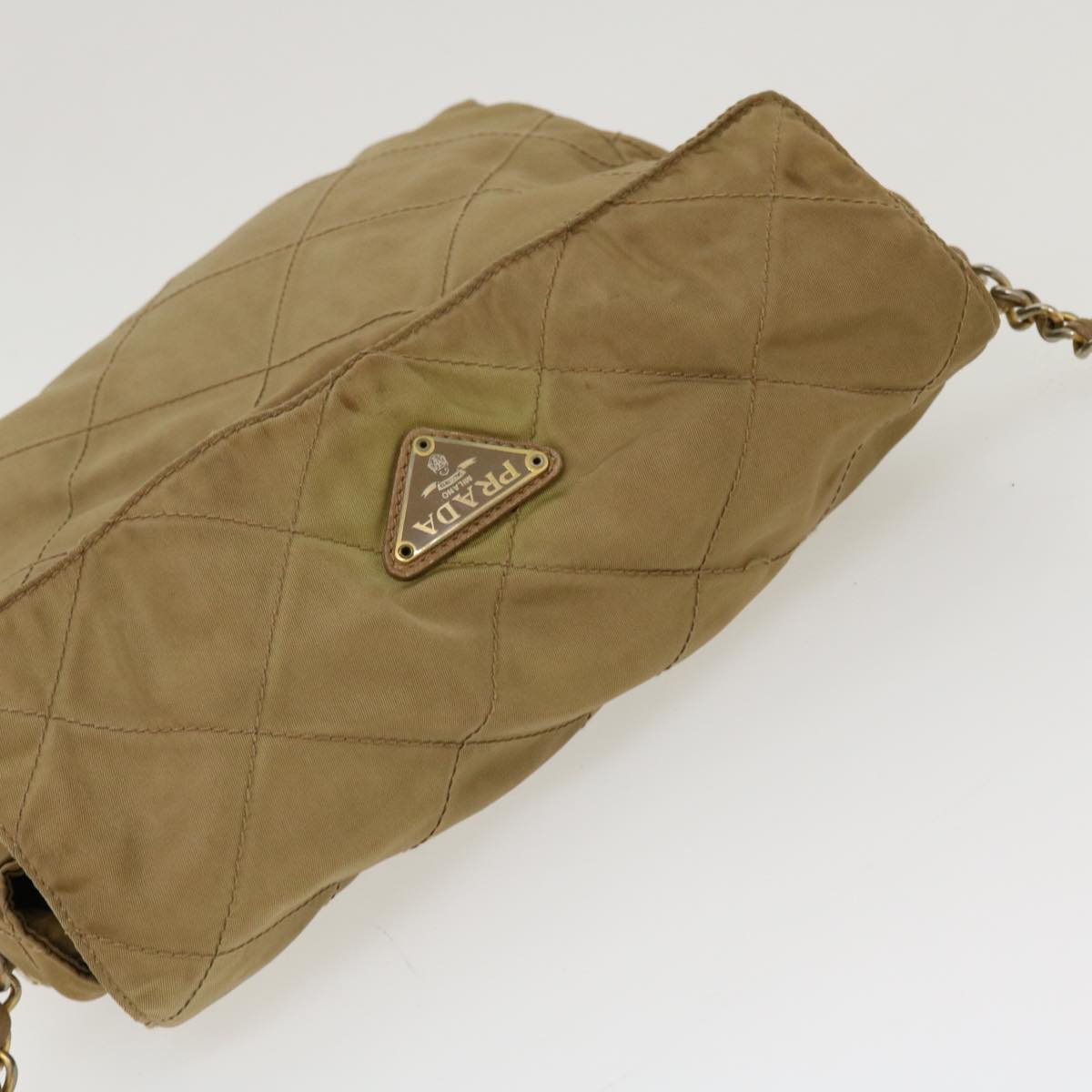 PRADA Chain Shoulder Bag Nylon Khaki  42097