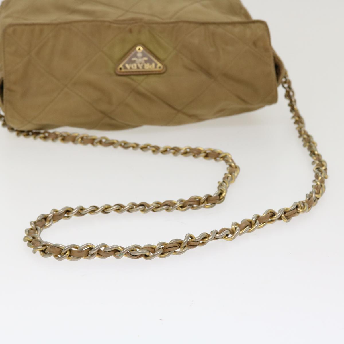 PRADA Chain Shoulder Bag Nylon Khaki  42097