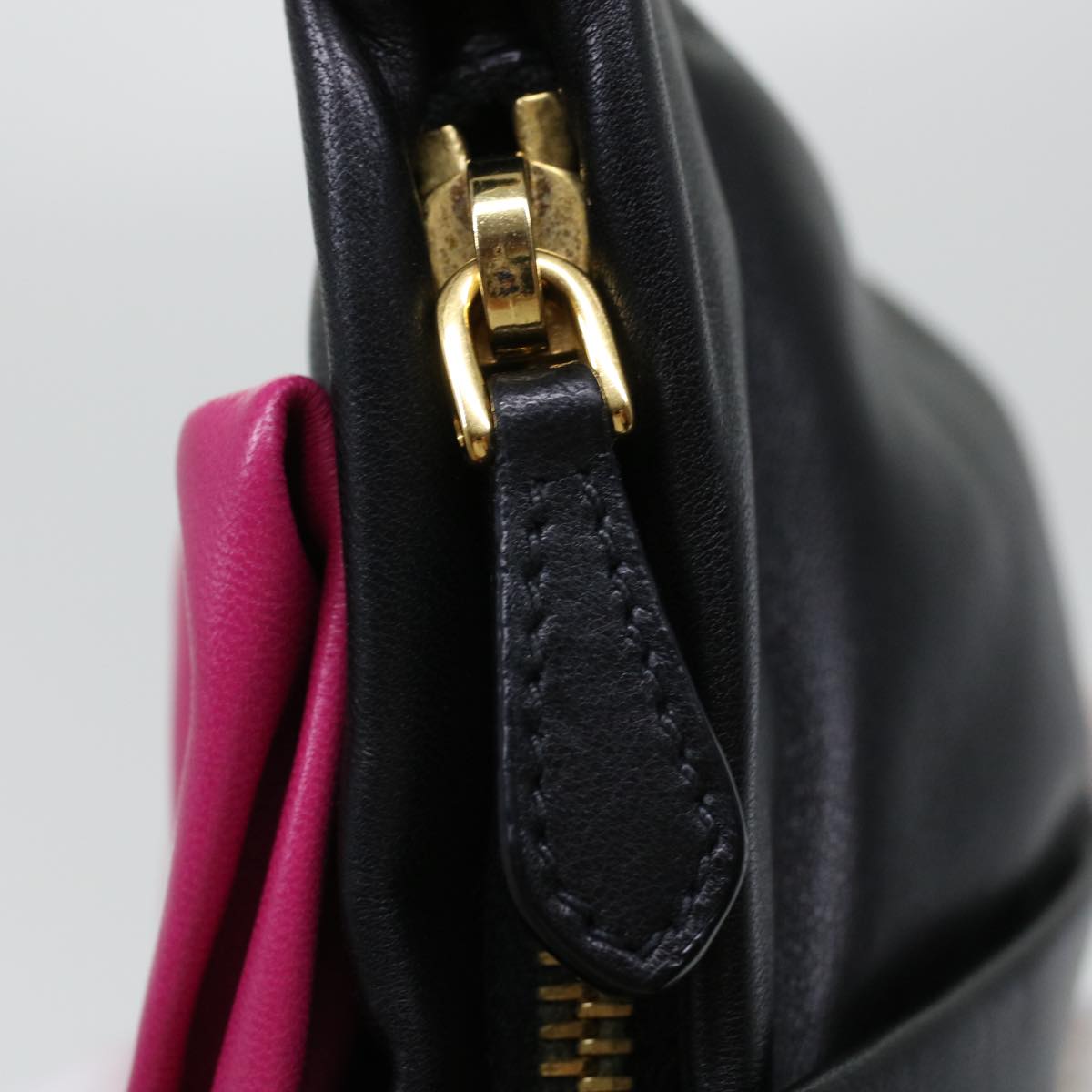 PRADA Ribbon Hand Bag Leather Black  43122A