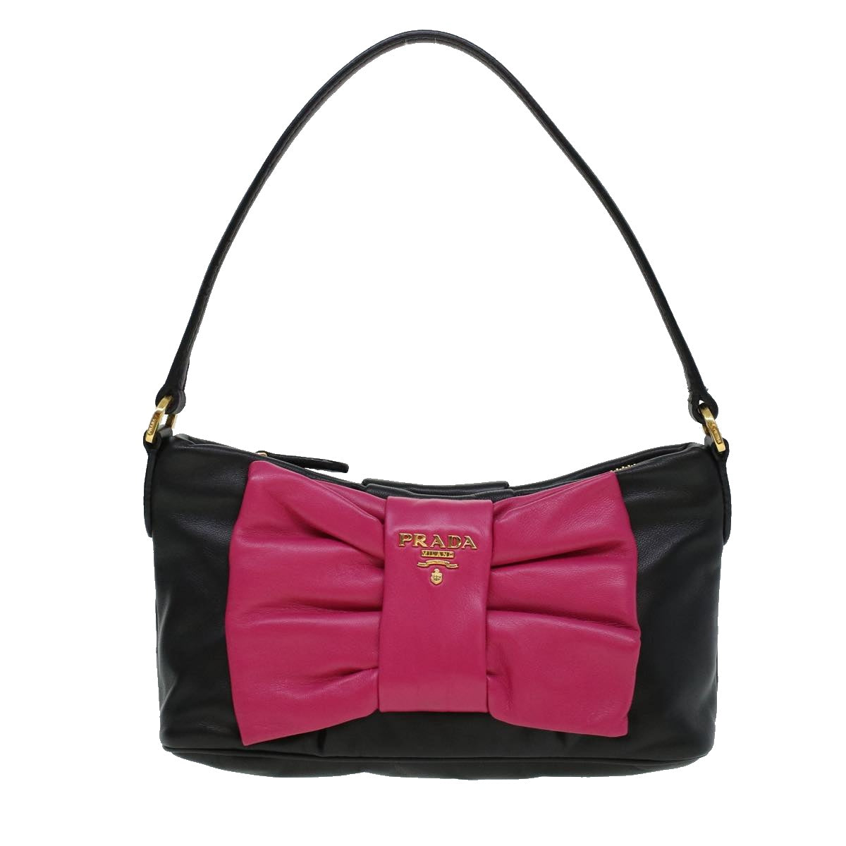 PRADA Ribbon Hand Bag Leather Black  43122A