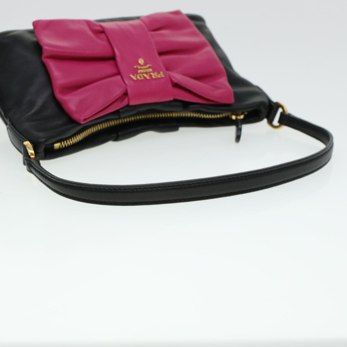 PRADA Ribbon Hand Bag Leather Black  43122A