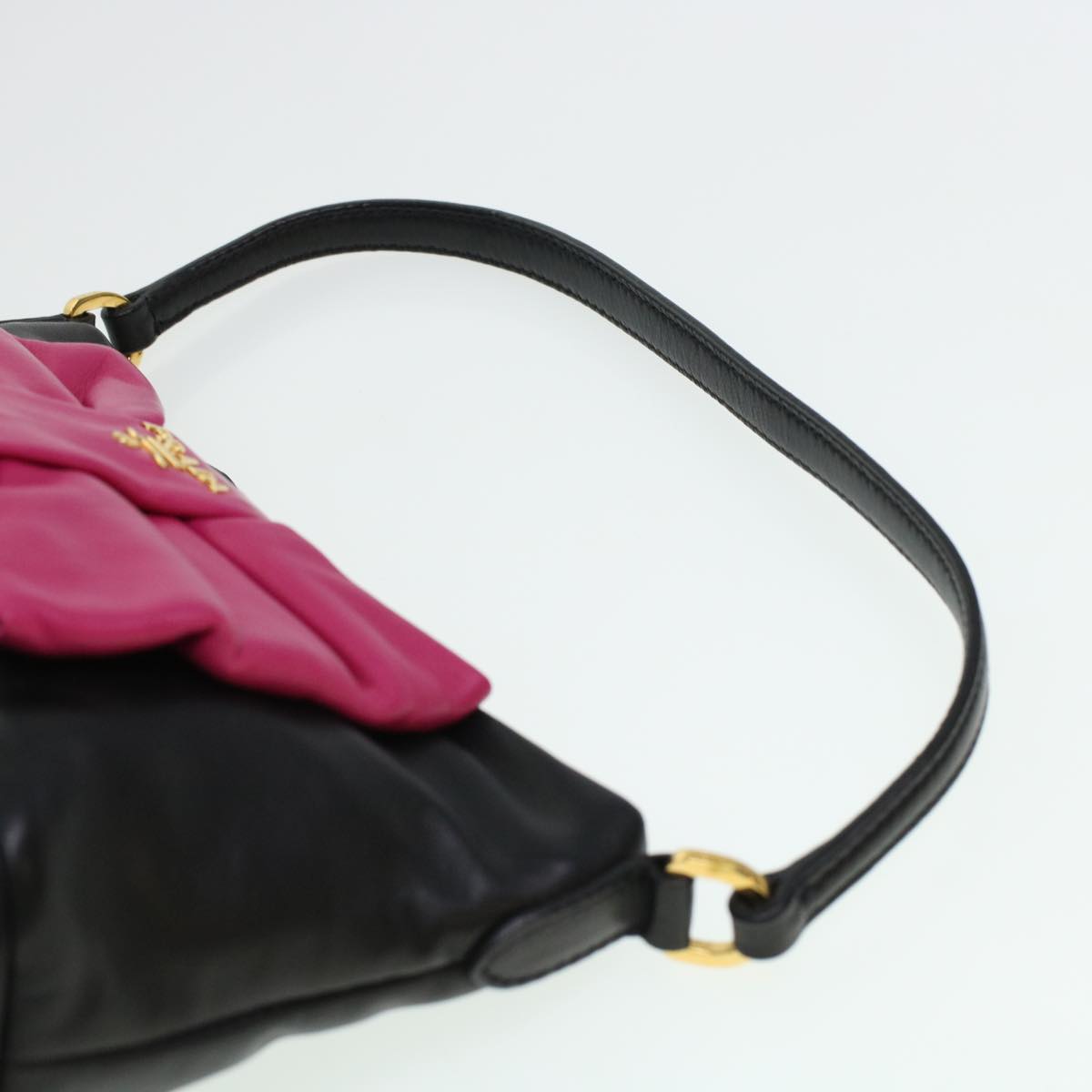 PRADA Ribbon Hand Bag Leather Black  43122A