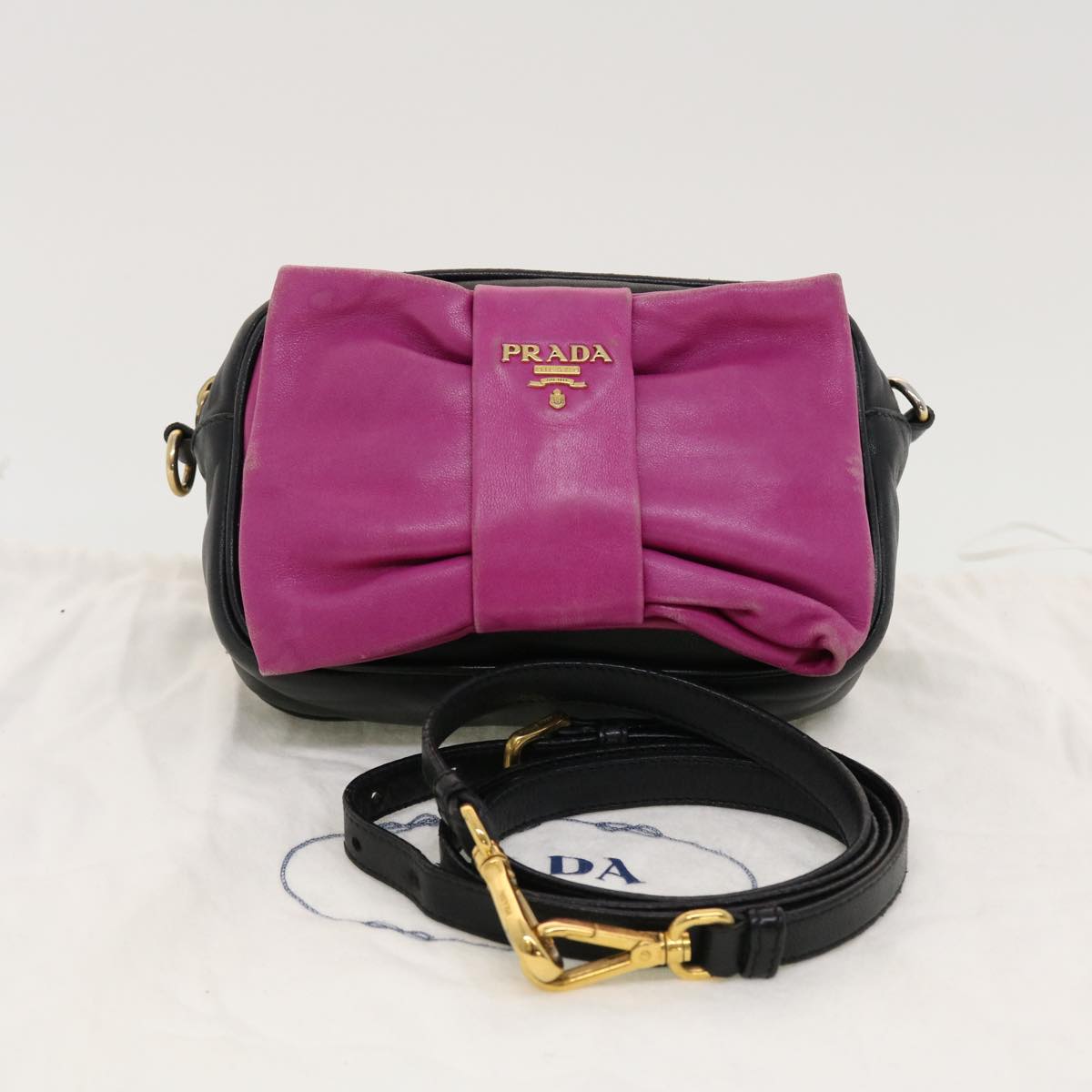 PRADA Ribbon Shoulder Bag Nylon Black Pink  43707