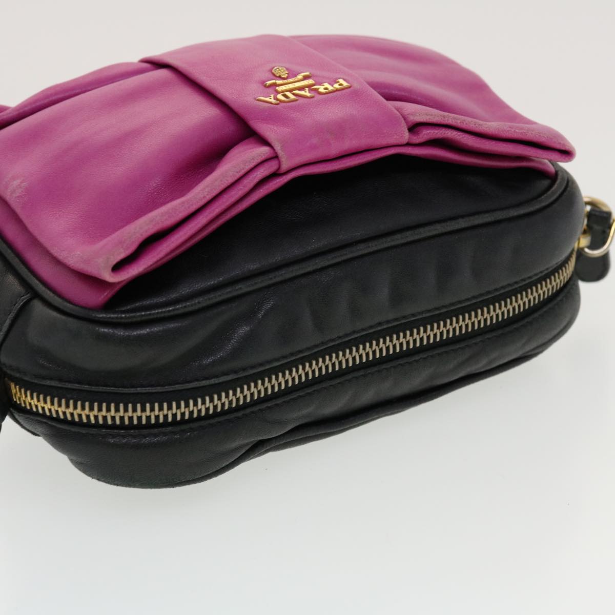 PRADA Ribbon Shoulder Bag Nylon Black Pink  43707