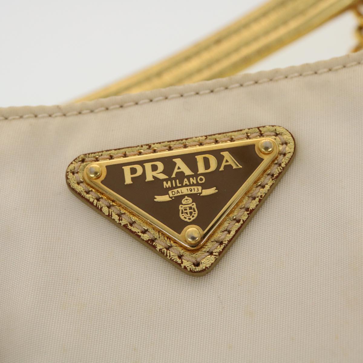 PRADA Chain Shoulder Bag Nylon White Gold  44147