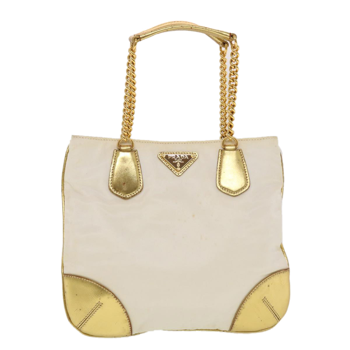 PRADA Chain Shoulder Bag Nylon White Gold  44147