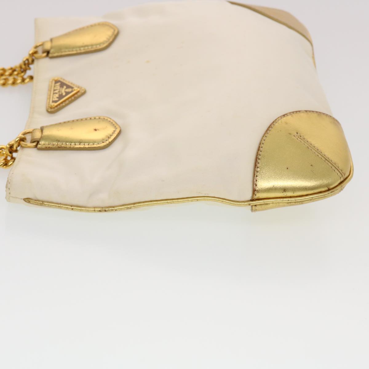 PRADA Chain Shoulder Bag Nylon White Gold  44147