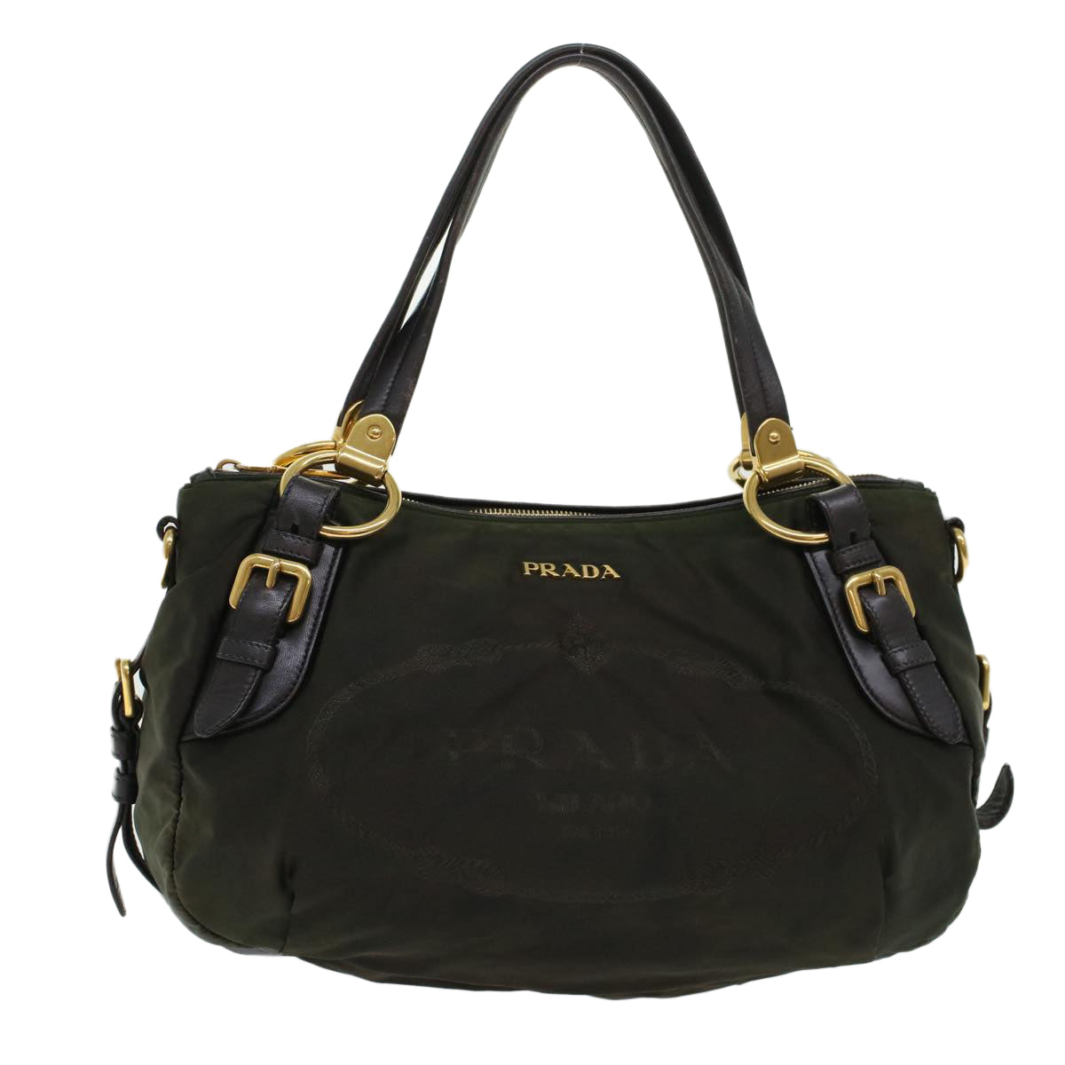 PRADA Shoulder Bag Nylon Leather Khaki  45919