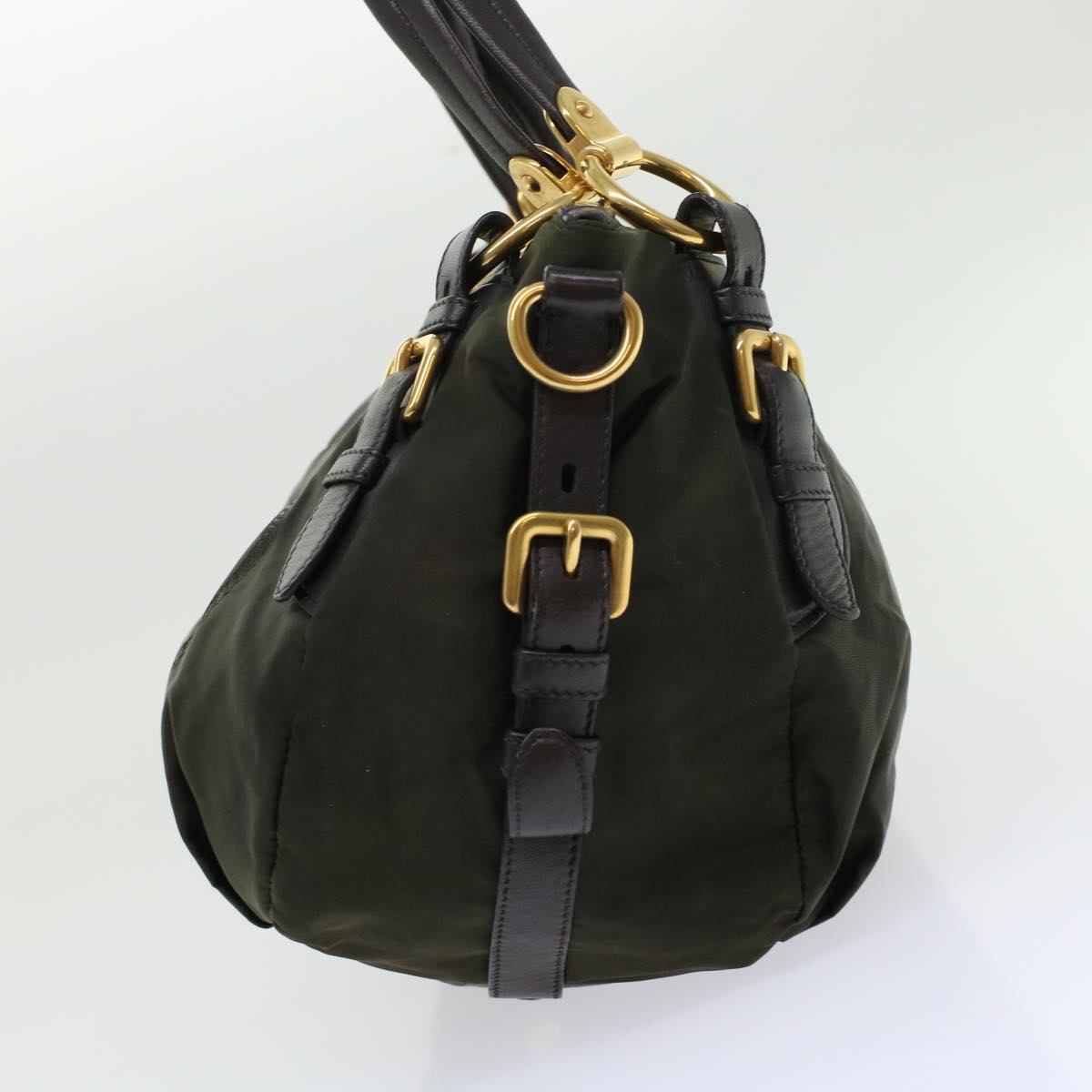 PRADA Shoulder Bag Nylon Leather Khaki  45919