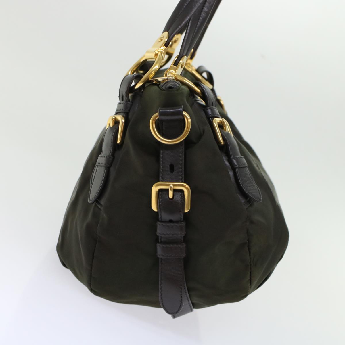 PRADA Shoulder Bag Nylon Leather Khaki  45919