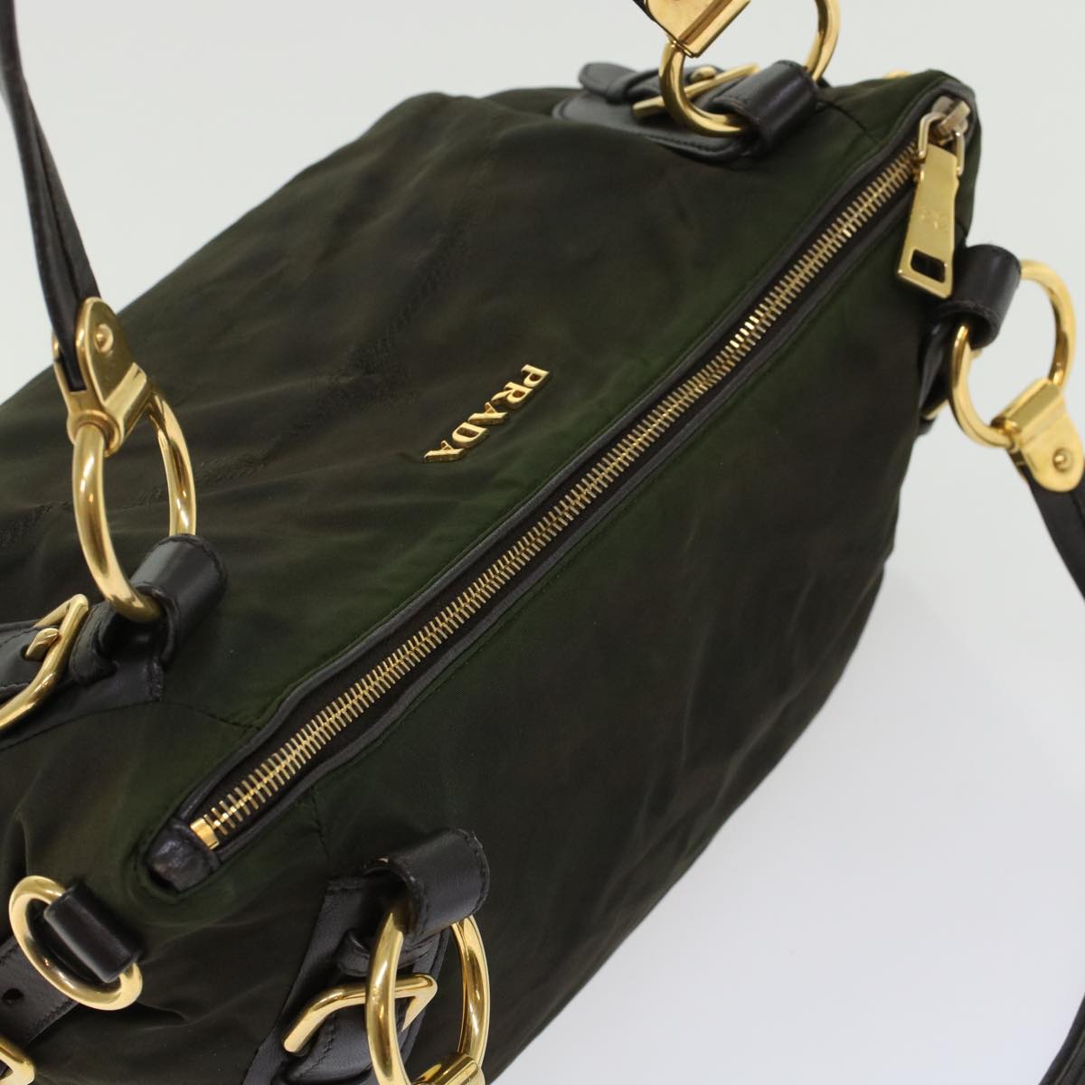 PRADA Shoulder Bag Nylon Leather Khaki  45919