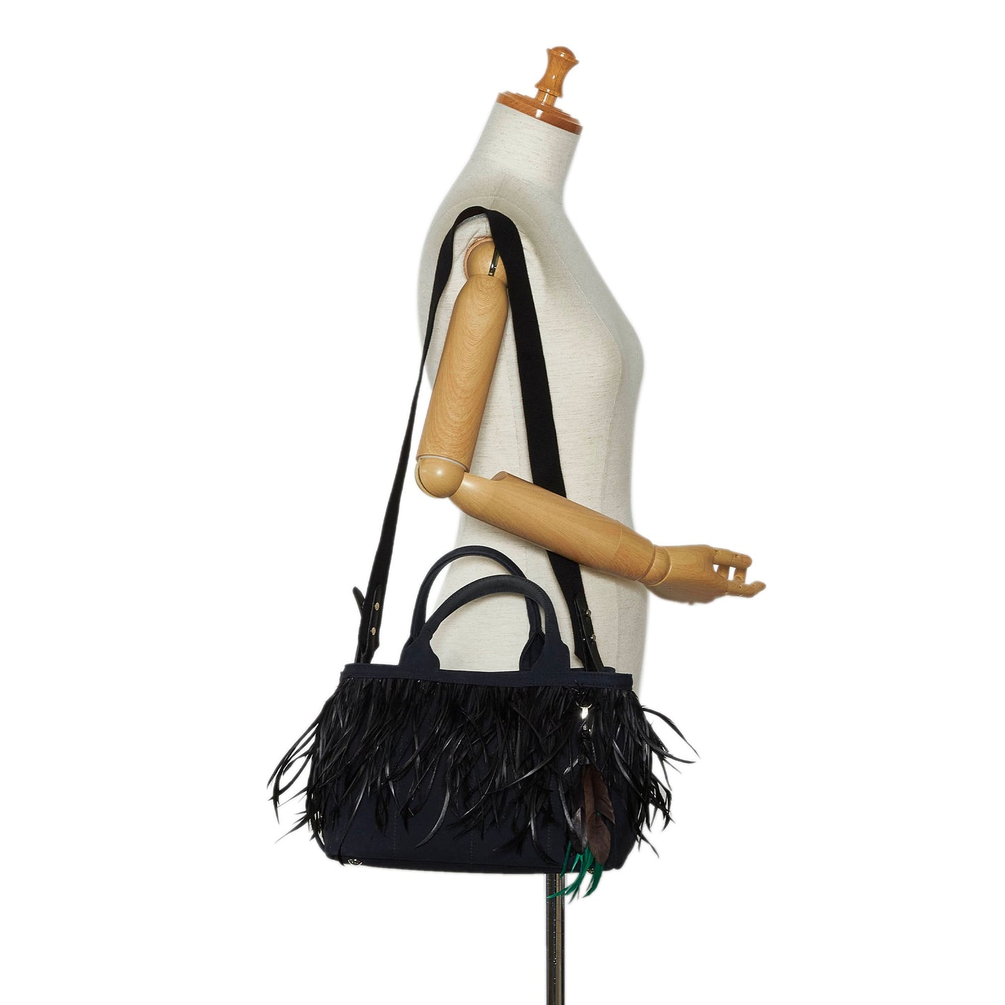 PRADA Mini Canapa Convertible Canvas and Feather Tote Satchel