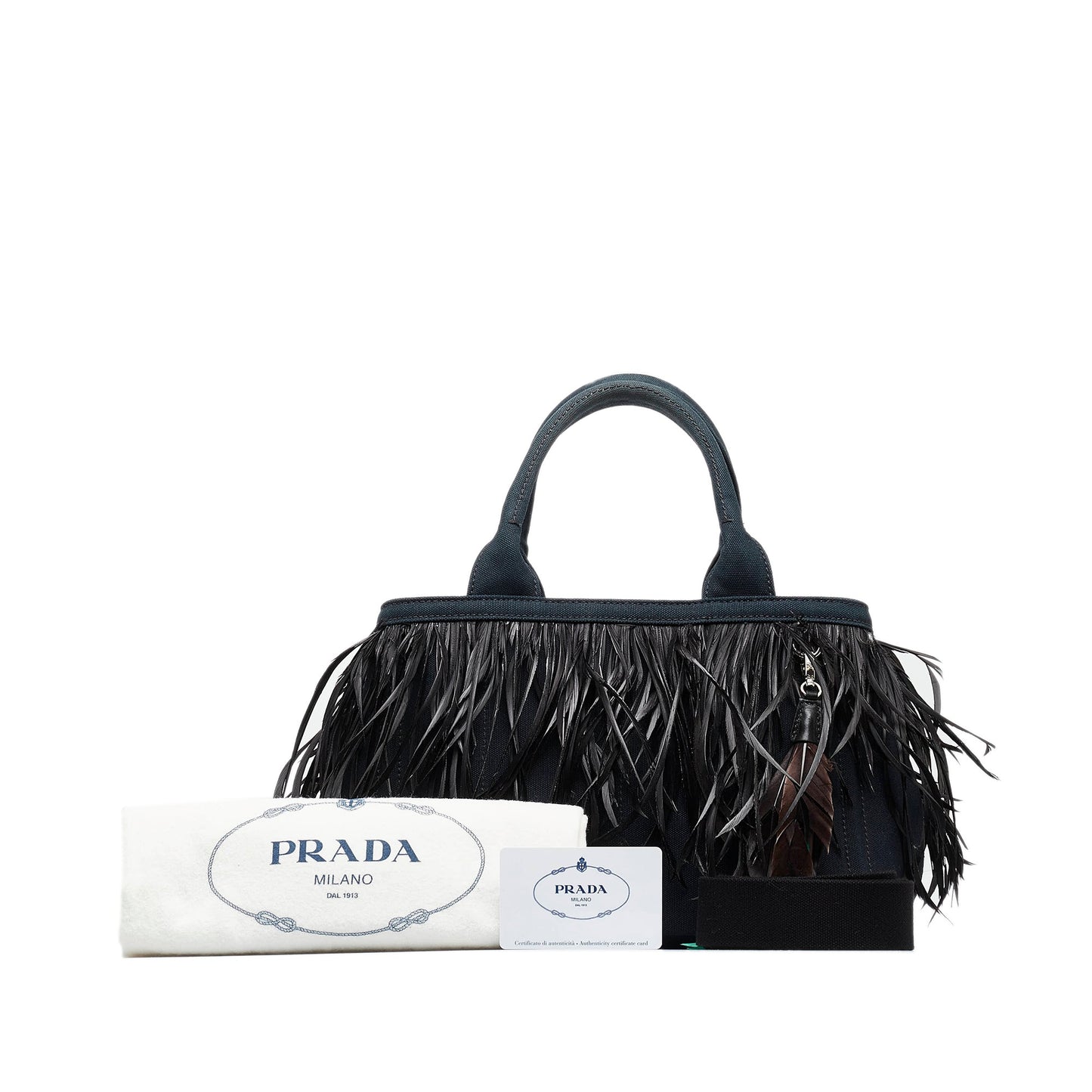 PRADA Mini Canapa Convertible Canvas and Feather Tote Satchel