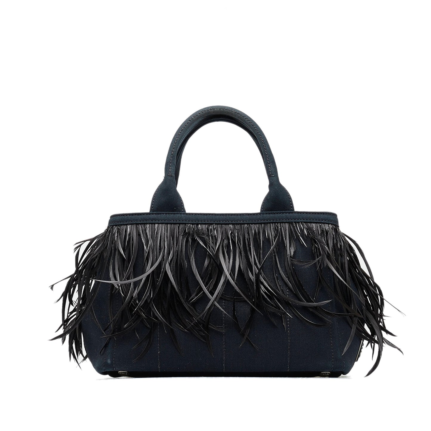 PRADA Mini Canapa Convertible Canvas and Feather Tote Satchel