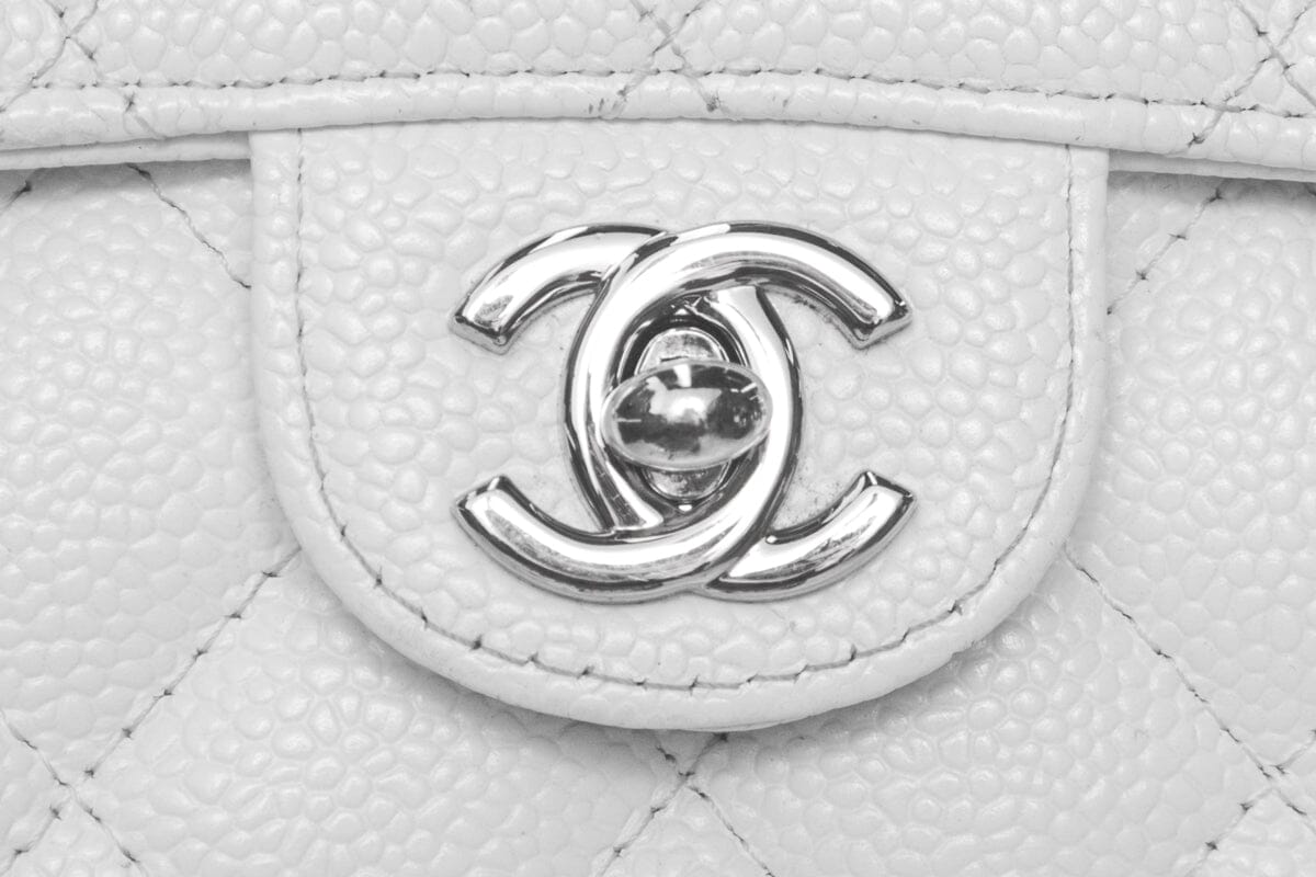 Chanel White Caviar Mini Flap SHW  Handbag